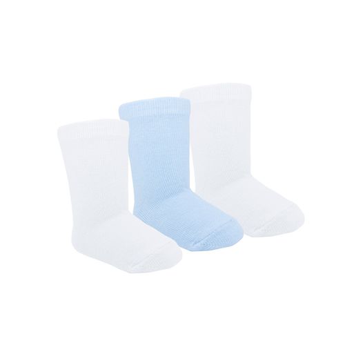 Kit meia lisa 3 prs/tag cano alto 00-15 branca/azul masculina Pimpolho