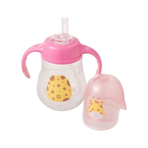 Copo de treinamento bichinho com alça e tampa 280ml girafa fem Pimpolho