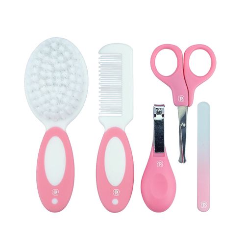 Kit cuidados P/ o bebê 5 peças: tesoura, cortador, lixa de unha, pente e escova fem Pimpolho
