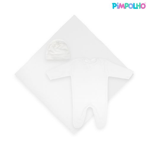 Kit saÃ­da maternidade Manta, MacacÃ£o e Gorro RN unissex Pimpolho