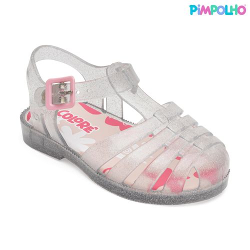 SandÃ¡lia infantil pimpolho transparente glitter