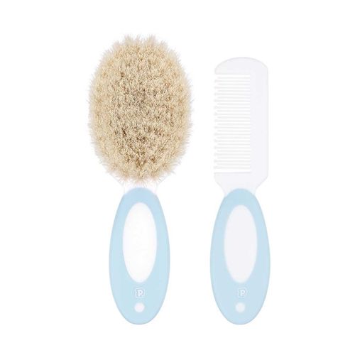 Kit pente e escova de cerdas naturais para bebÃª masculino Pimpolho