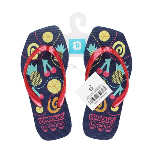 Chinelo quadradinho slim Marinho/Frutas fem Pimpolho