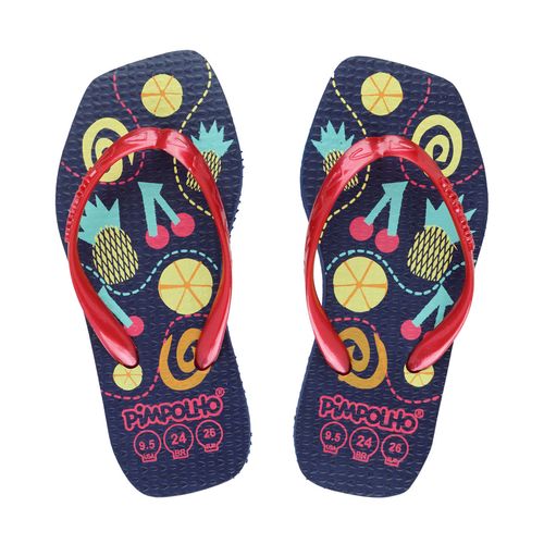 Chinelo quadradinho slim Marinho/Frutas fem Pimpolho