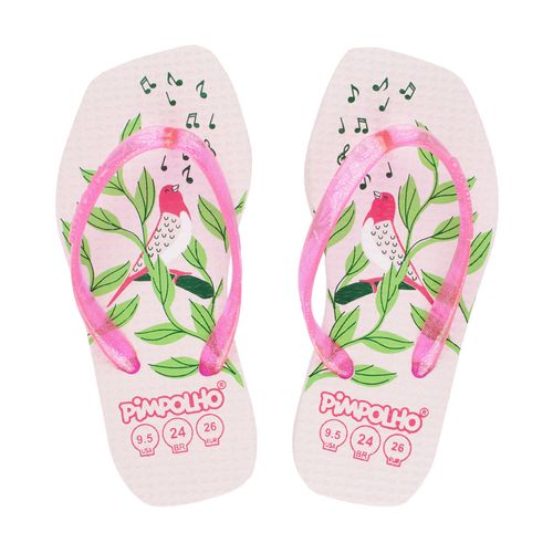 Chinelo quadradinho slim Rosa/Passarinho fem Pimpolho
