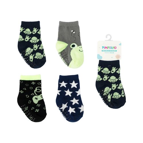 Meia brilha no escuro antiderrapante 16-20 masculina Pimpolho