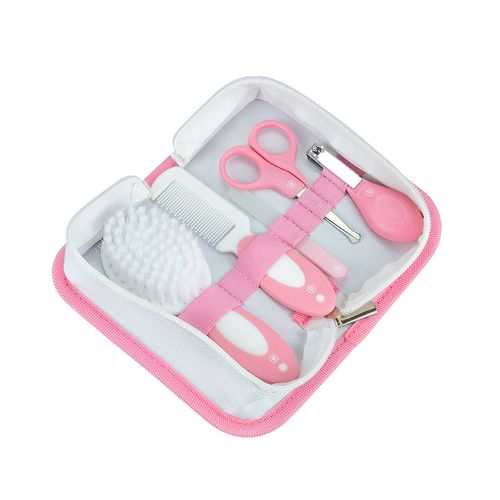 kit cuidados P/ o bebê 5 pçs C/necessaire: tesoura, cortador, lixa, pente e escova fem Pimpolho