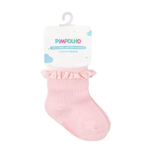 Meia canelada com babado 00-15 feminina Pimpolho