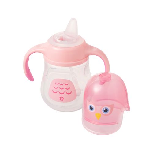 Copo de treinamento bichinho c/bico flexível, alça e tampa 240ml coruja fem Pimpolho