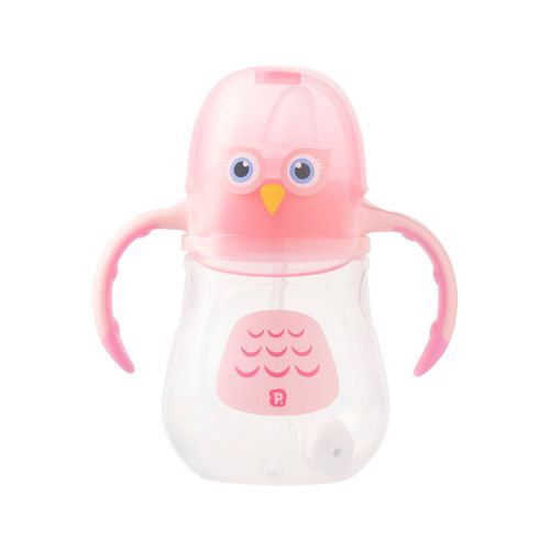 Copo de treinamento bichinho c/bico flexível, alça e tampa 240ml coruja fem Pimpolho
