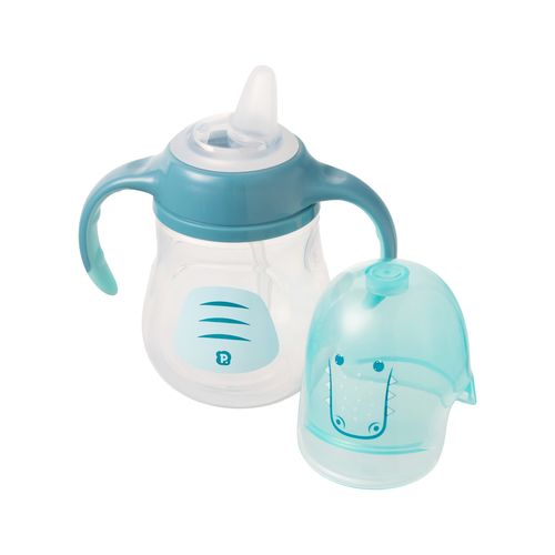 Copo de treinamento bichinho c/bico flexível, alça e tampa 240ml jacaré masc Pimpolho