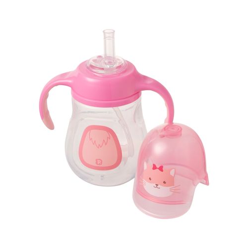 Copo de treinamento bichinho com alça e tampa 280ml gato fem Pimpolho
