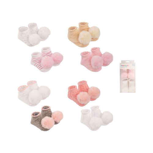 Kit meia Pompom infantil C/2 pares RN Feminina Pimpolho