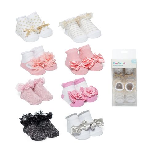 Kit meia festinha infantil C/2 prs RN feminino Pimpolho