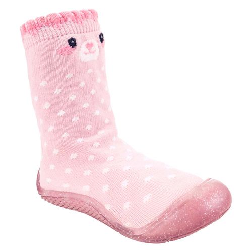 Meia com sola cano alto rosa ursinha feminino Pimpolho