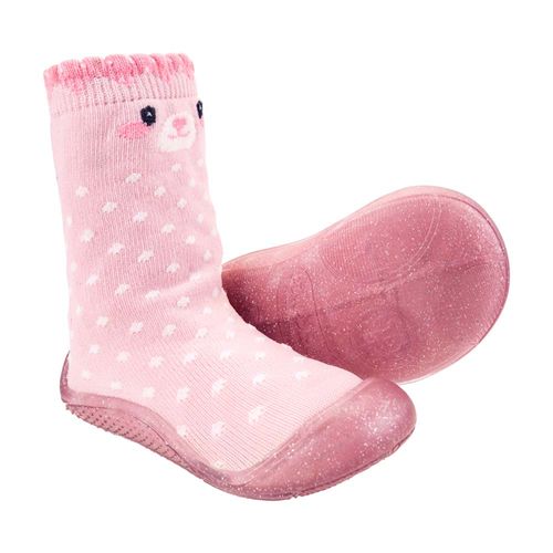 Meia com sola cano alto rosa ursinha feminino Pimpolho