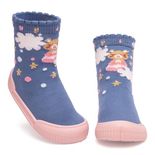 Meia com sola cano alto marinho nuvens feminino Pimpolho