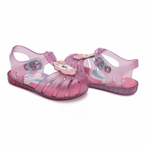 Sandália infantil charme rosa transparente