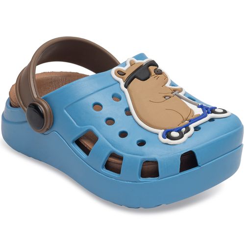 Sandália infantil Pimpolho babuche azul/marrom