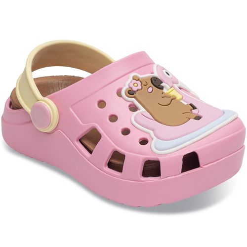 Sandália infantil Pimpolho babuche rosa/amarelo