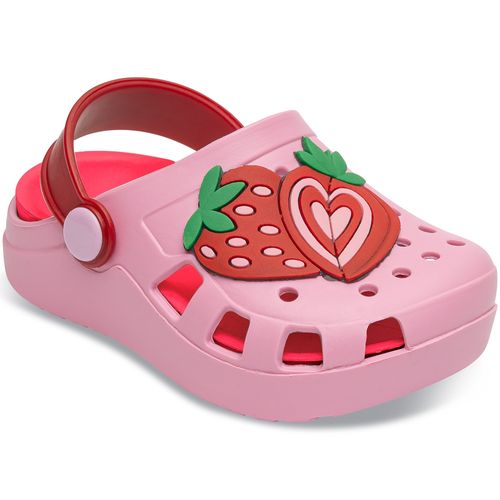 Sandália infantil Pimpolho babuche rosa/vermelho