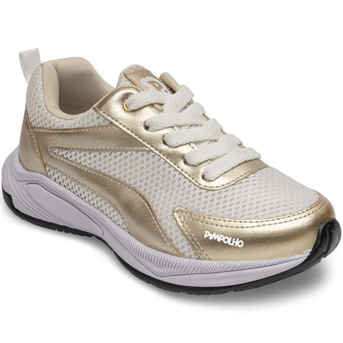 Tênis sport jogging pimpolho branco/dourado