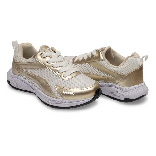 Tênis sport jogging pimpolho branco/dourado