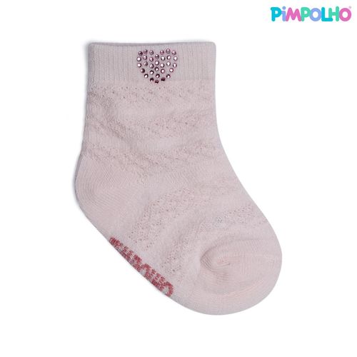 Kit 2 meias com textura e strass 00-15 branco/borboleta e rosa/coração