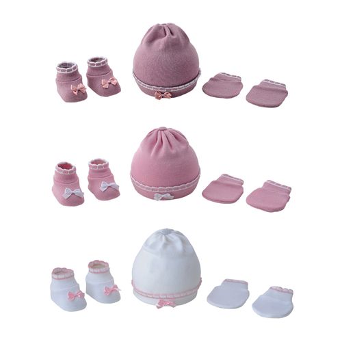 Kit gorro luva e sapato RN feminino Pimpolho