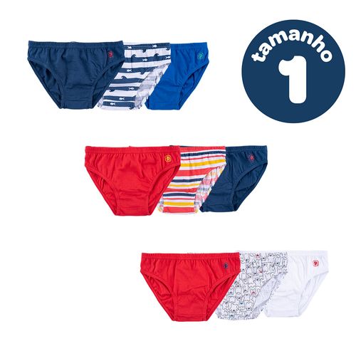 Cueca infantil kit com 3 peças 01 ano masculino Pimpolho