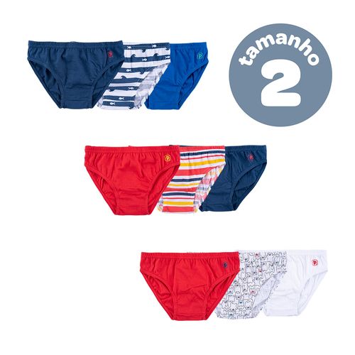 Cueca infantil kit com 3 peças 02 anos masculino Pimpolho