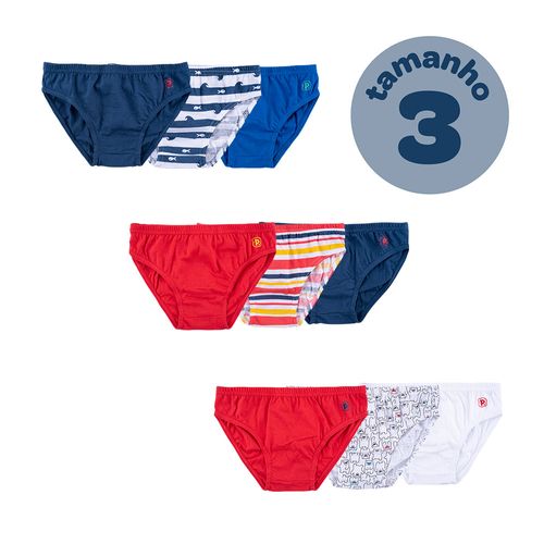 Cueca infantil kit com 3 peças 03 anos masculino Pimpolho