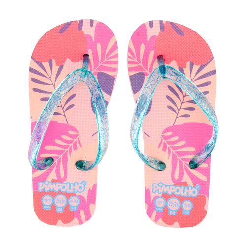 Sandália praiana slim Rosa/Folhas feminino Pimpolho