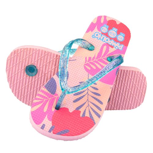Sandália praiana slim Rosa/Folhas feminino Pimpolho