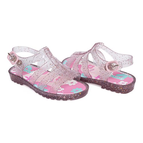 Sandália infantil gladiadora rosa glitter