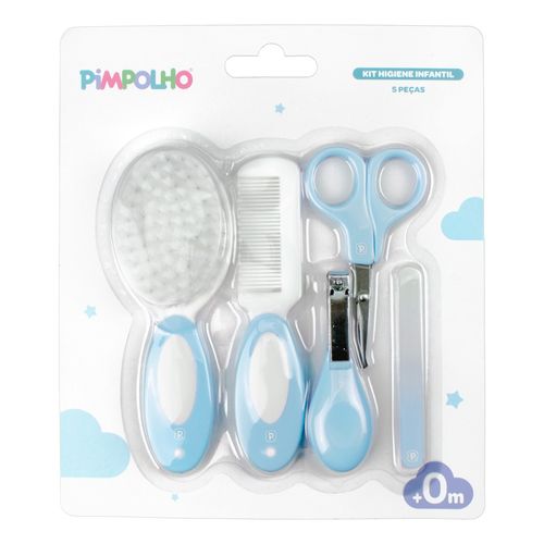 Kit cuidados com bebê 5 peças: tesoura, cortador, lixa de unha, pente e escova masculino Pimpolho