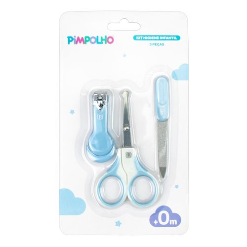 kit cuidados com bebê 3 peças: tesoura, cortador e lixa de unha masculino Pimpolho