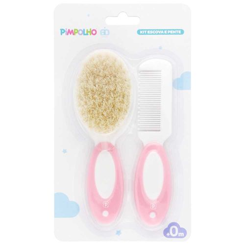 Kit pente e escova de cerdas naturais para bebê feminino Pimpolho