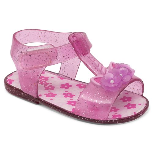 Sandália infantil Pimpolho rosa glitter com enfeite unicornio com flores