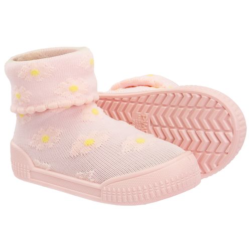 Meia com sola comfort C/vira Rosa/Flores feminino Pimpolho