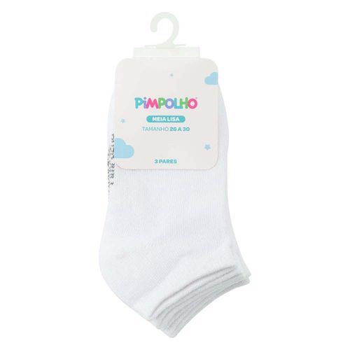 Kit meia lisa 3 prs/tag cano baixo 26-30 branca/cinza unissex Pimpolho