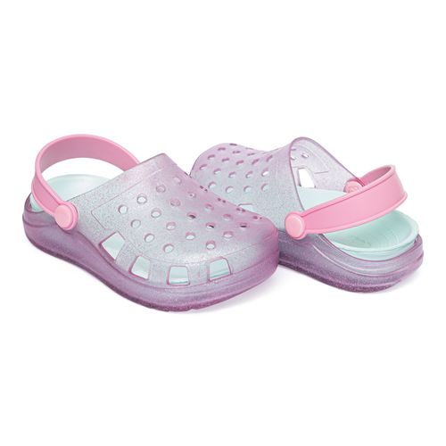 Sandália infantil  babuche colore lilas glitter