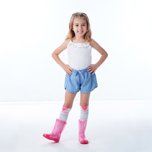 Galocha infantil transparente glitter rosa feminina Pimpolho