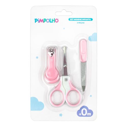 kit cuidados com bebê 3 peças: tesoura, cortador e lixa de unha feminino Pimpolho