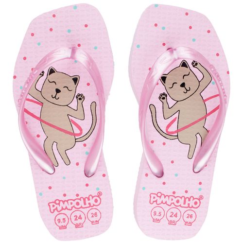 Chinelo quadradinho slim Rosa/Gato fem Pimpolho