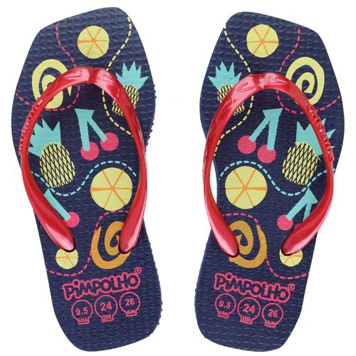 Chinelo quadradinho slim Marinho/Frutas fem Pimpolho