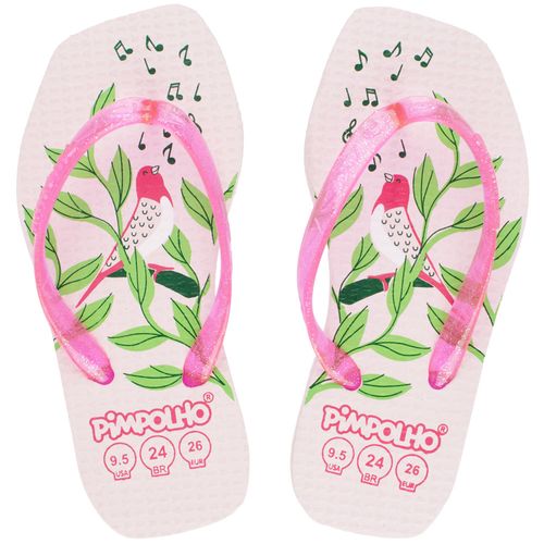 Chinelo quadradinho slim Rosa/Passarinho fem Pimpolho