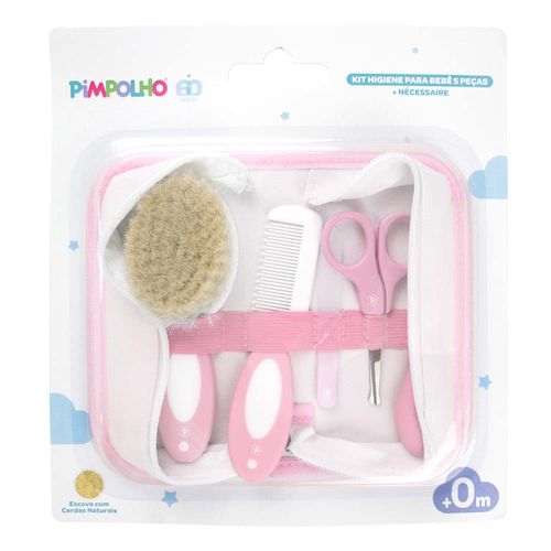 Kit higiene com cerdas naturais C/5 peças e necessaire feminino Pimpolho