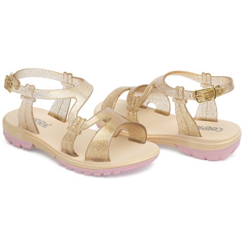 Sandália infantil gloss glitter dourada