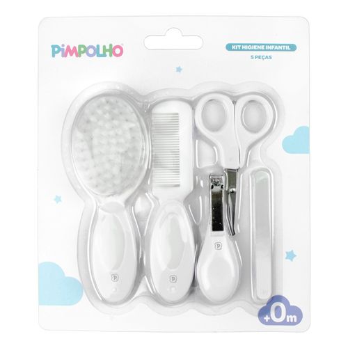 Kit cuidados P/ o bebê 5 peças: tesoura, cortador, lixa de unha, pente e escova unissex Pimpolho